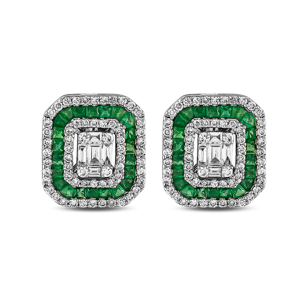 2.37 ct Diamond, Emerald Earring