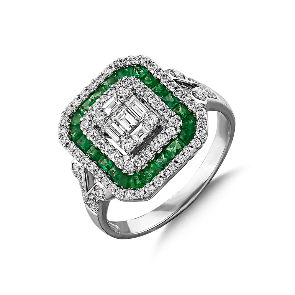 1.82 ct Diamond, Emerald Ring
