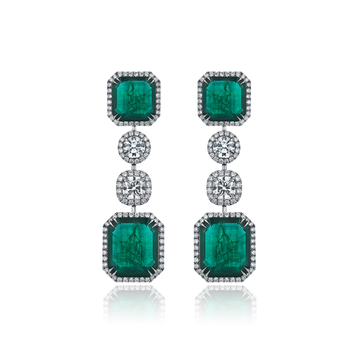 19.22 ct Diamond, Emerald Earring